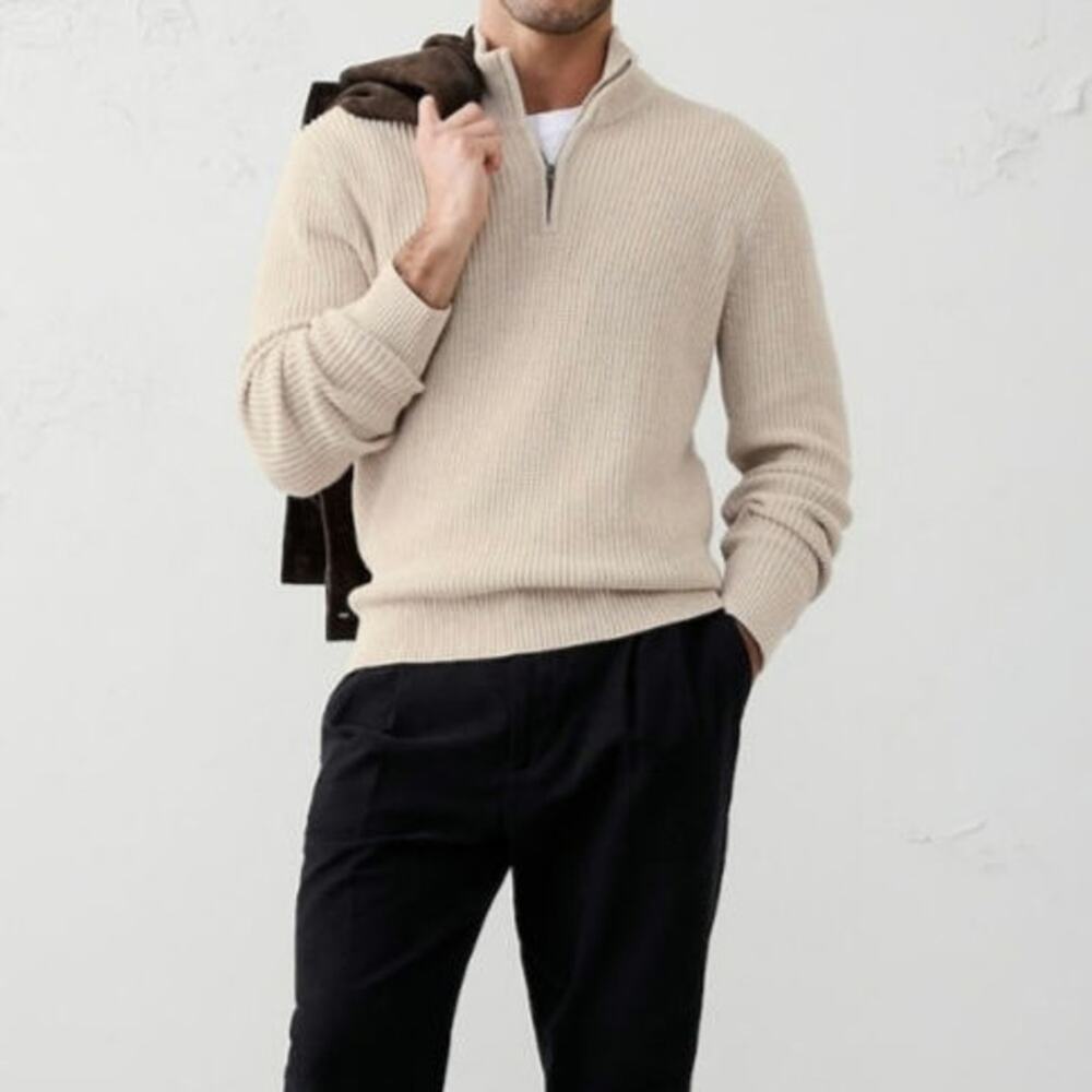Banana Republic 2025 Chunky Fisherman Quarter Zip XXL Pullover Sweater Beige